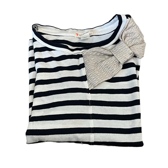 Crewcuts Navy/White Striped Top with Gold Crinkle Bow - Size 6/7 Girls - Picture 5 of 8